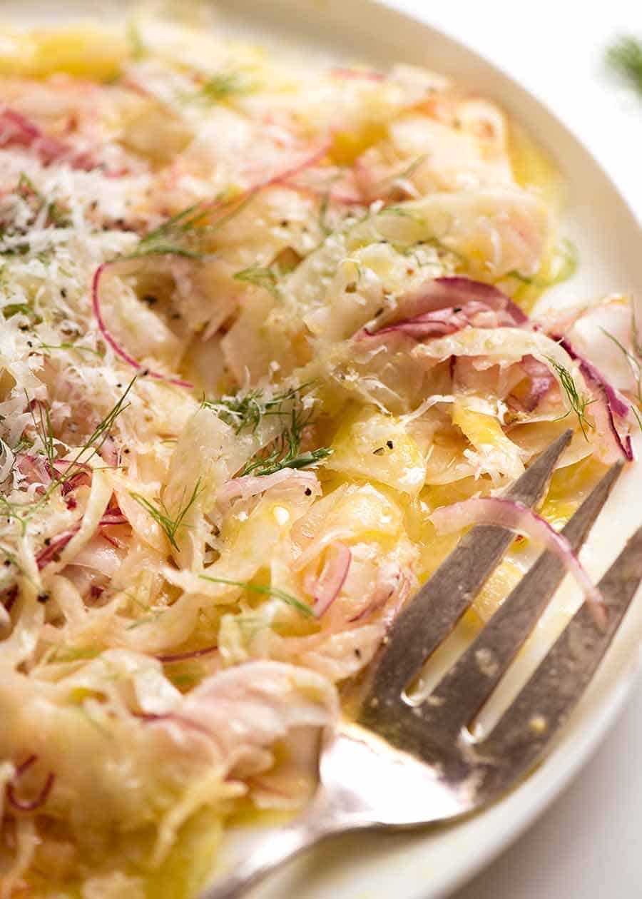 Close up of Fennel Salad on a white plate