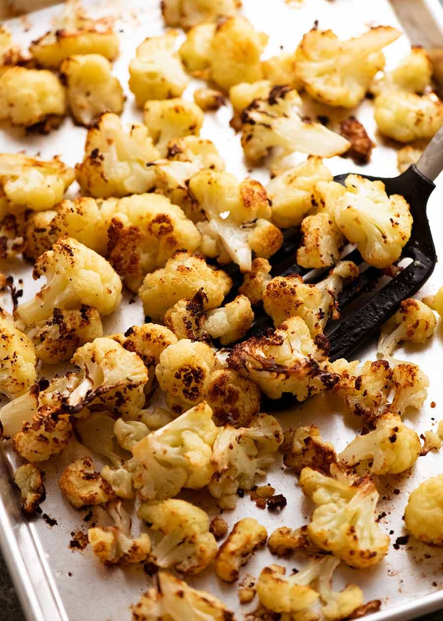 Tray of roasted cauliflower for Cauliflower Salad - Yotam Ottolenghi