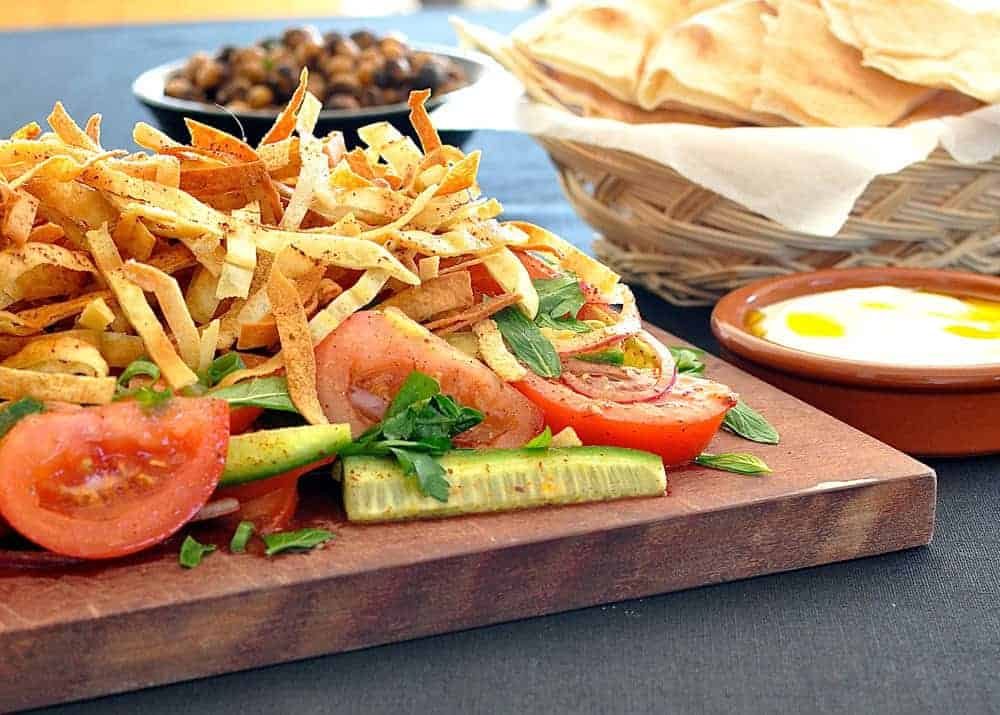 A fresh take on the classic Middle Eastern salad, piled high with crunchy flatbread ribbons. On the table in 15 minutes.