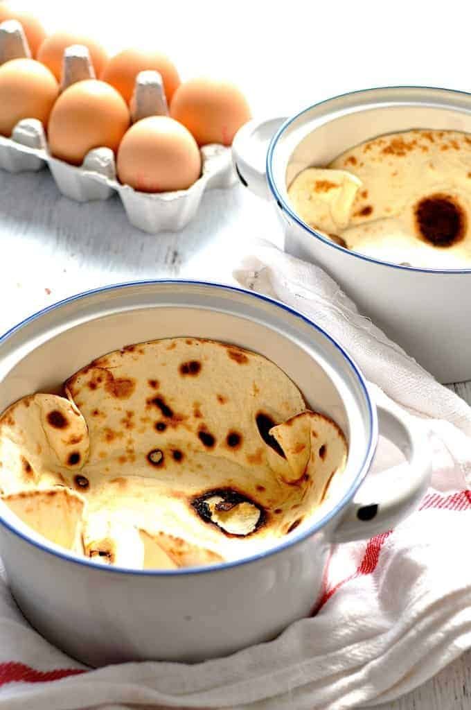 Tortilla bowls that are perfect for tearing bits off to scoop up the tomato bean filling and egg! #mexican #breakfast #brunch #tortilla