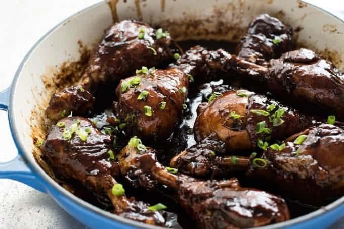 Sticky Balsamic Chicken Drumsticks - Made on the stove, and all you need is chicken, balsamic, soy sauce, sugar and garlic. The glaze is incredible!
