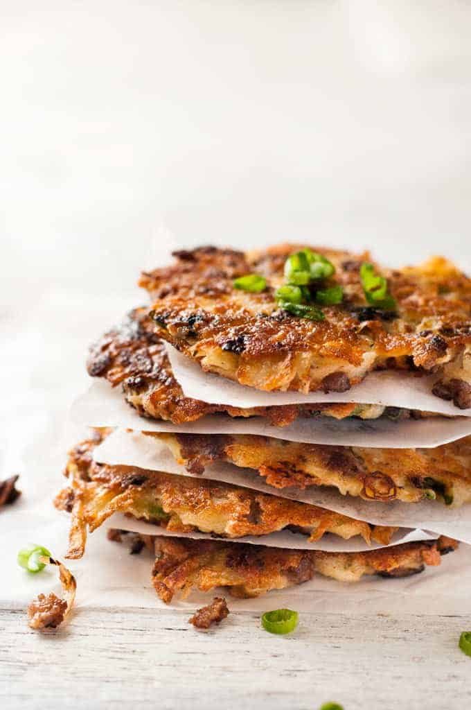 Stack of Crispy Cheesy Sausage Hash Browns