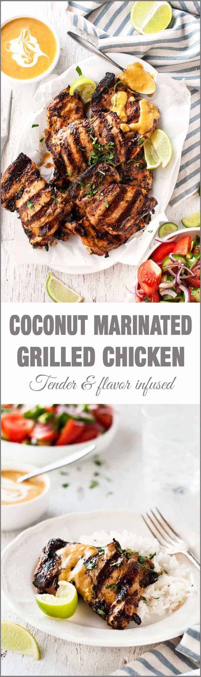 Coconut Marinated Grilled Chicken - the coconut marinade infuses the chicken with rich flavour and tenderises the meat. And the sauce is incredible!