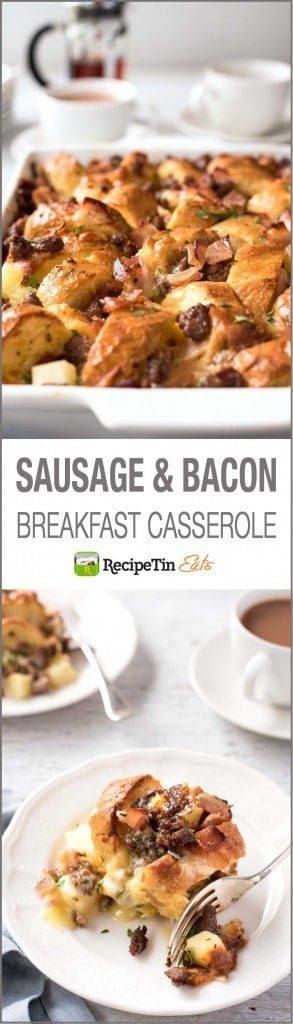 Sausage Bacon Country Breakfast Casserole - Great for feeding a crowd and make ahead. Tastes like a country breakfast fry up!