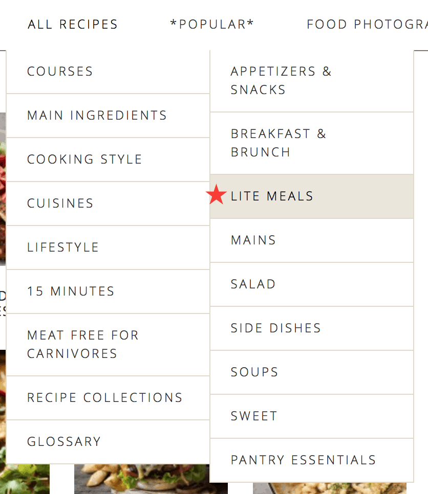 RecipeTin LITE Meals Menu