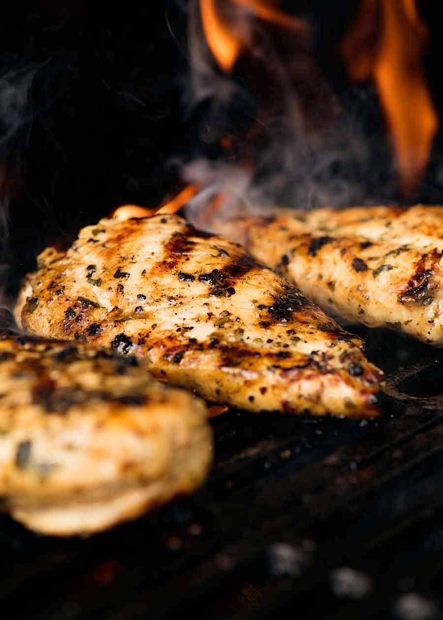 Cilantro Lime Chicken being grilled on the BBQ