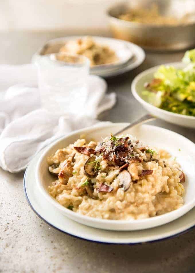 Chicken and Mushroom Risotto - Creamy risotto with golden brown sautéed mushrooms and chicken. Easy, perfectly seasoned and beautifully creamy! recipetineats.com