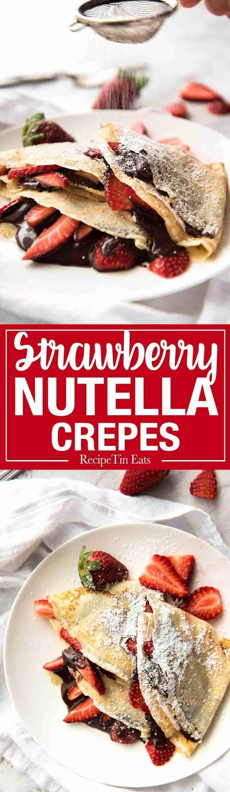 Nutella Crepes with Strawberries - The batter is a 10 second job when made with a blender! And you do not need a crepe pan, just a skillet! recipetineats.com