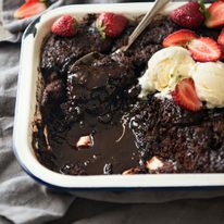 Chocolate Self Saucing Pudding close up photo