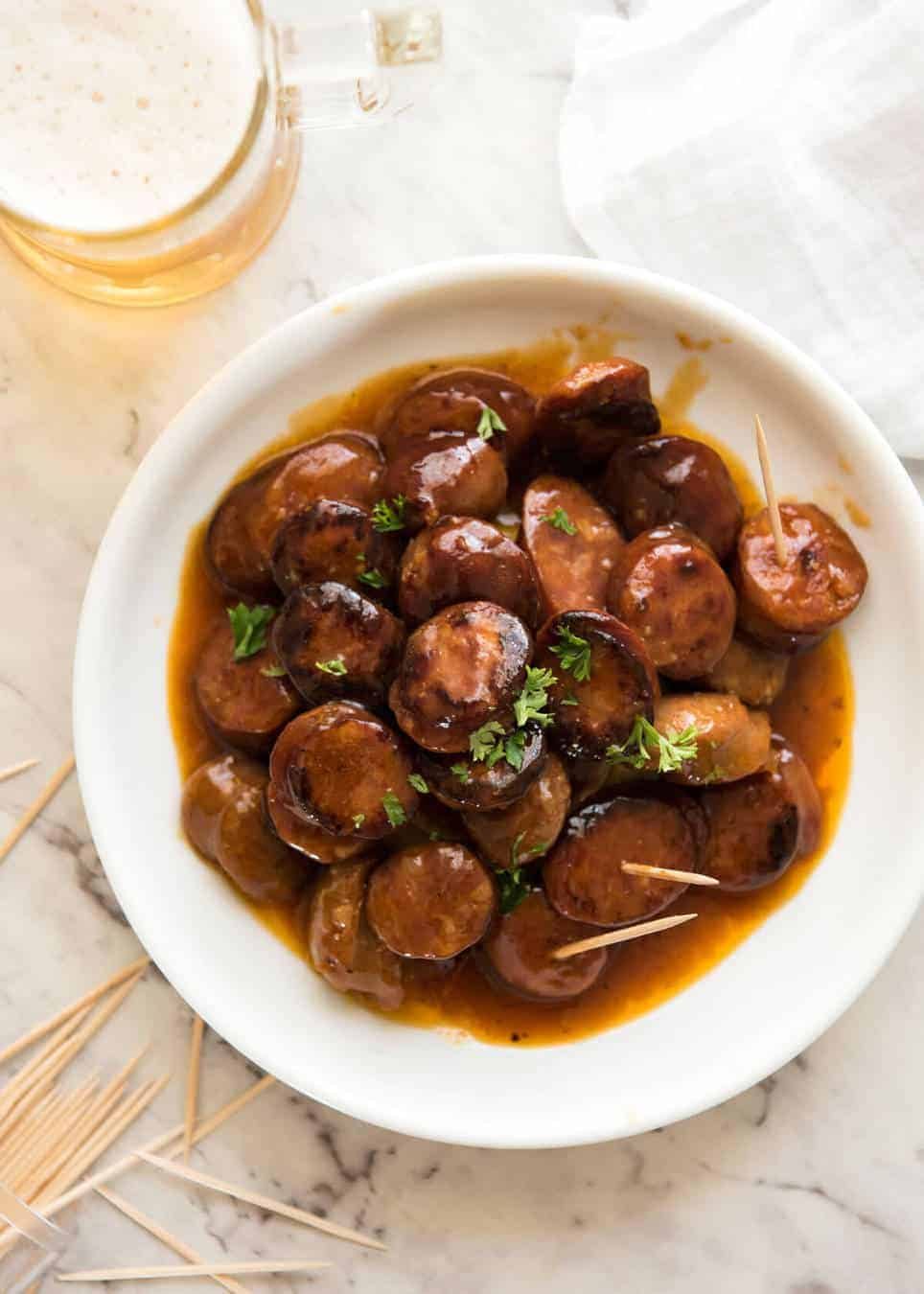 Chorizo Bites in Sweet & Spicy Sauce - these make fantastic finger food for parties and are great for making ahead! recipetineats.com