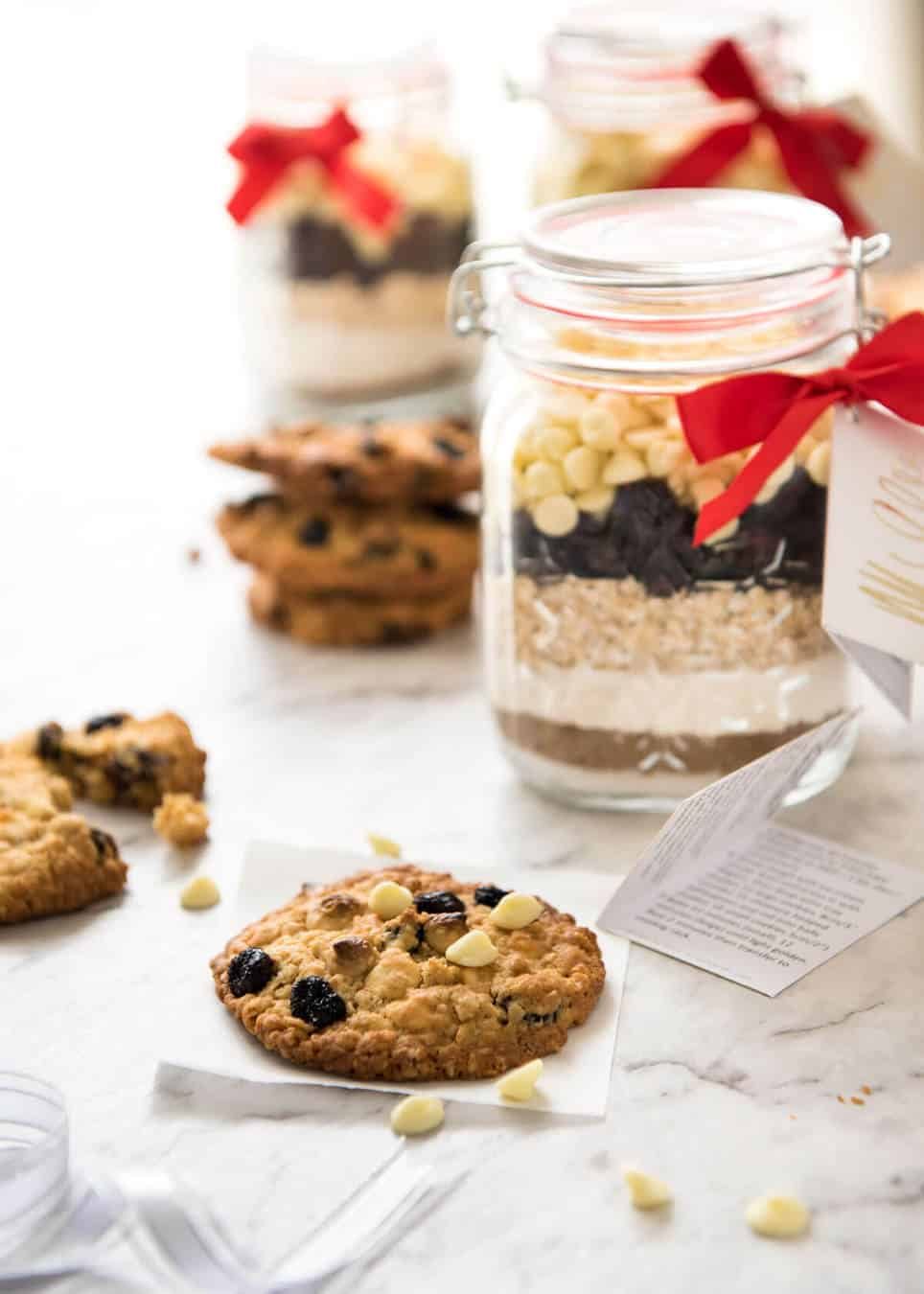 Cookie Mix in a Jar - White Chocolate Cranberry Cookies: Fantastic Christmas gift in a mason jar, just add melted butter and an egg, no beater required! recipetineats.com