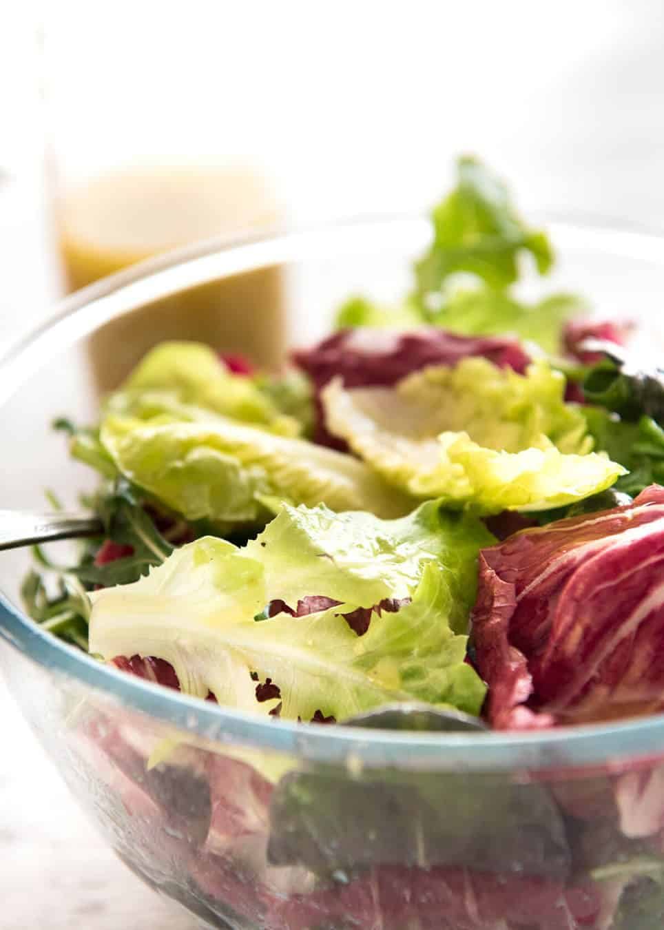 French Salad Dressing (French Vinaigrette) - Made with olive oil, mustard, white wine vinegar and eschalot/shallot. Keeps for up to 2 weeks. recipetineats.com