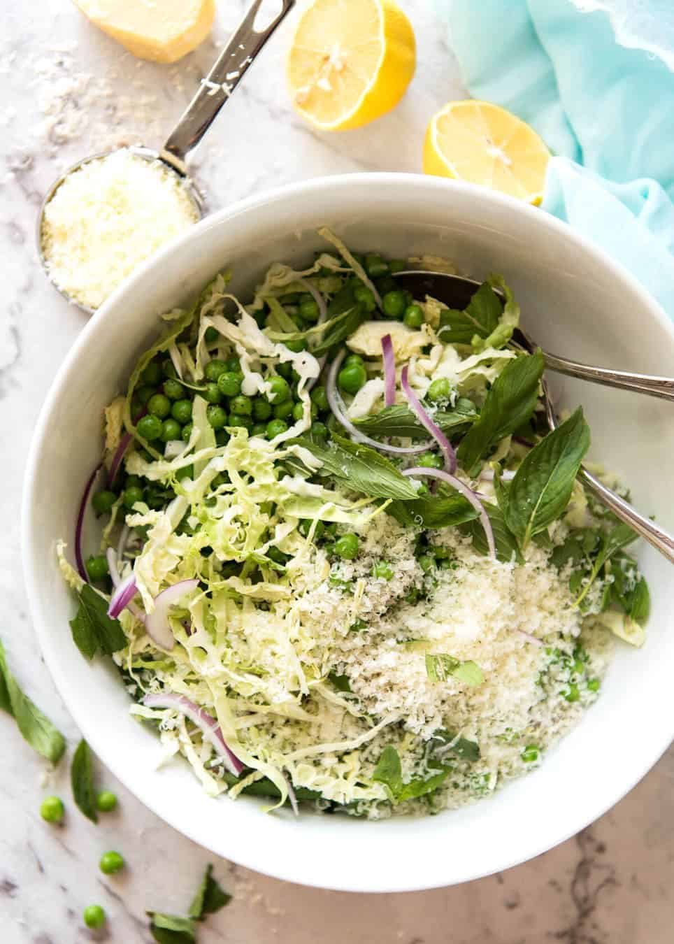 Lemon Parmesan Cabbage Salad with Grilled Chicken - A fabulous utterly addictive salad that you just can't stop eating! recipetineats.com