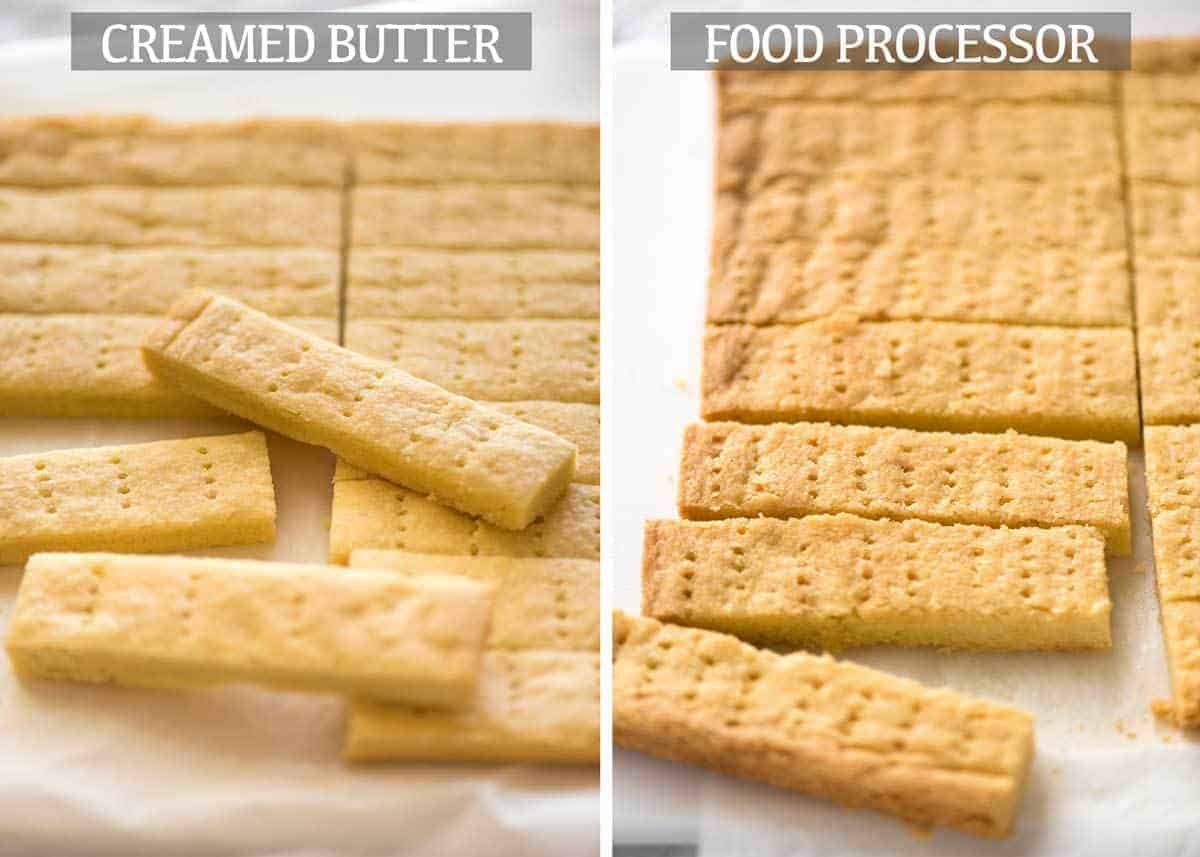 Shortbread Cookies - comparison of creamed butter vs food processor method. recipetineats.com