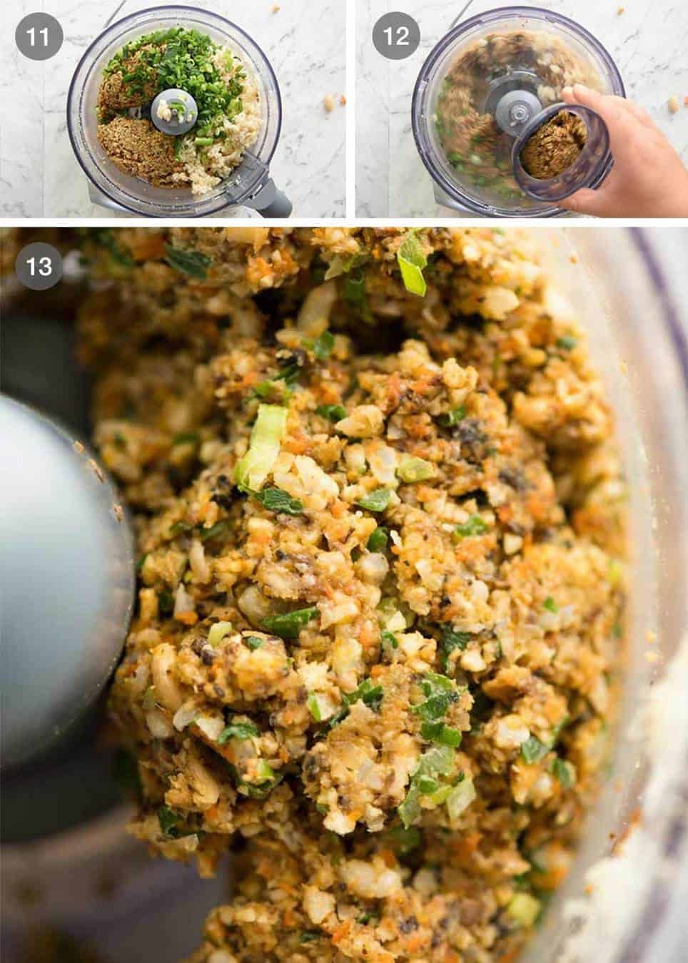 Veggie Burger mixture preparation steps in food processor
