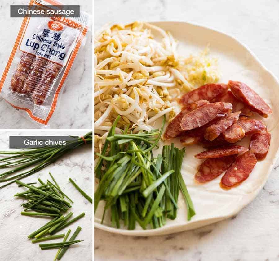 Chinese Sausage and Garlic Chives for Char Kway Teow