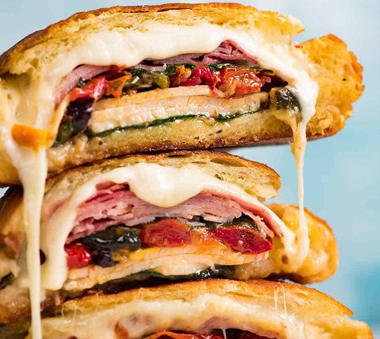 Close up of a stack of Bread Bowl Sandwiches