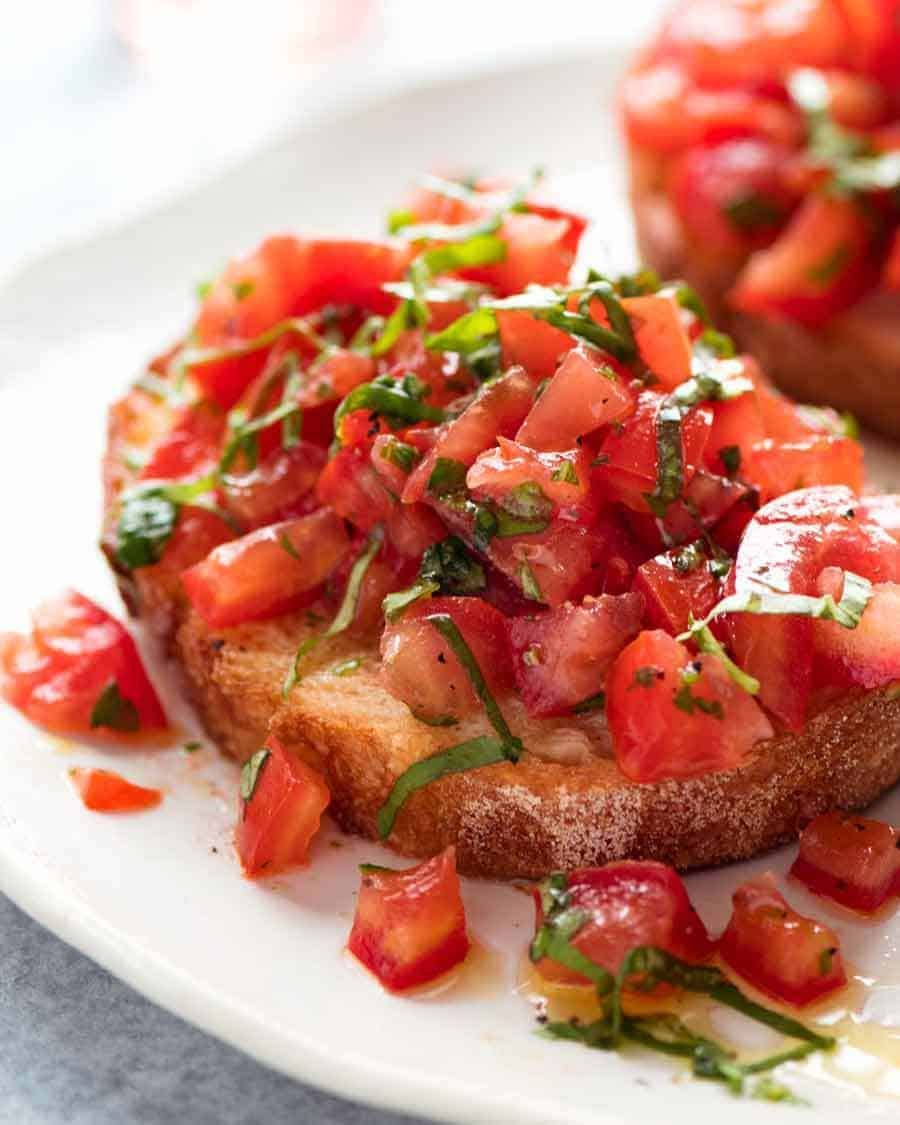 Bruschetta on a plate, ready to be eaten