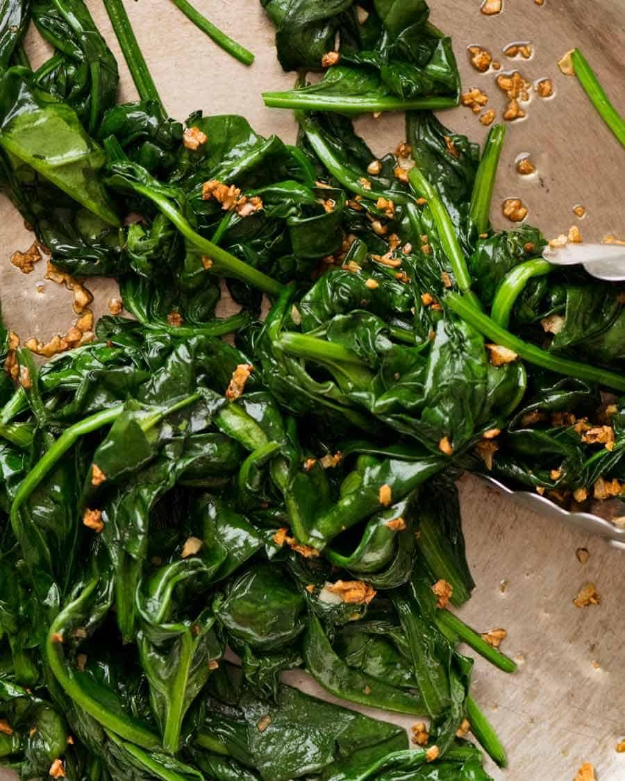Close up of Garlic Sautéed Spinach