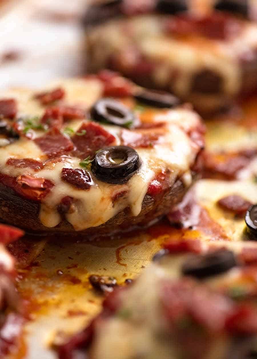Close up photo of Pizza Stuffed Mushrooms