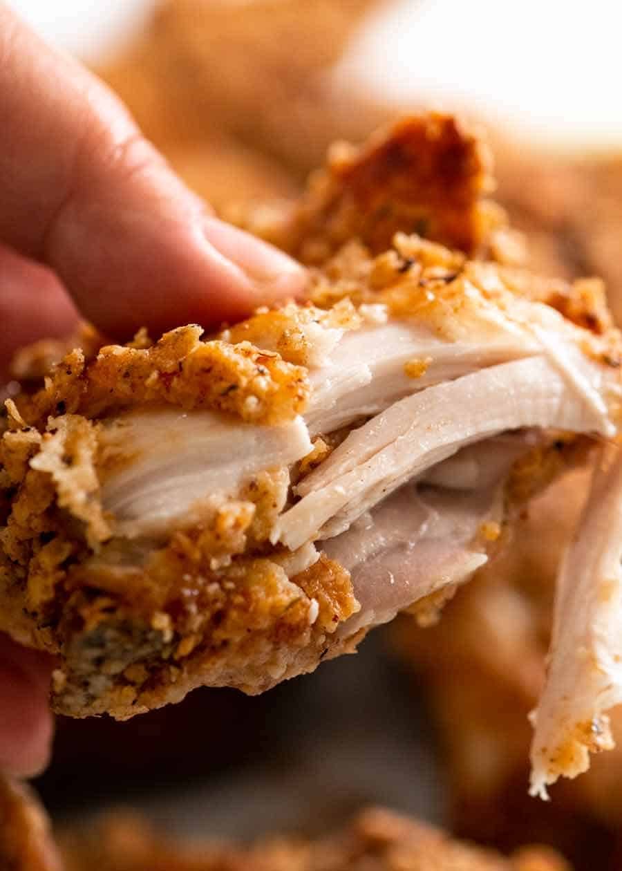 Close up showing inside of Fried Chicken