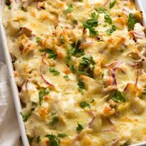 Creamy pasta bake fresh out of the oven, ready to be served