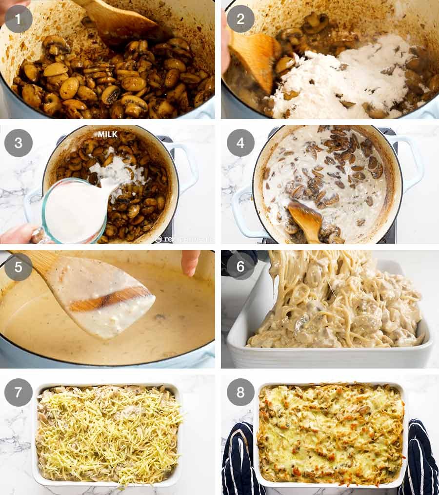 How to make Chicken Tetrazzini - creamy chicken mushroom pasta bake