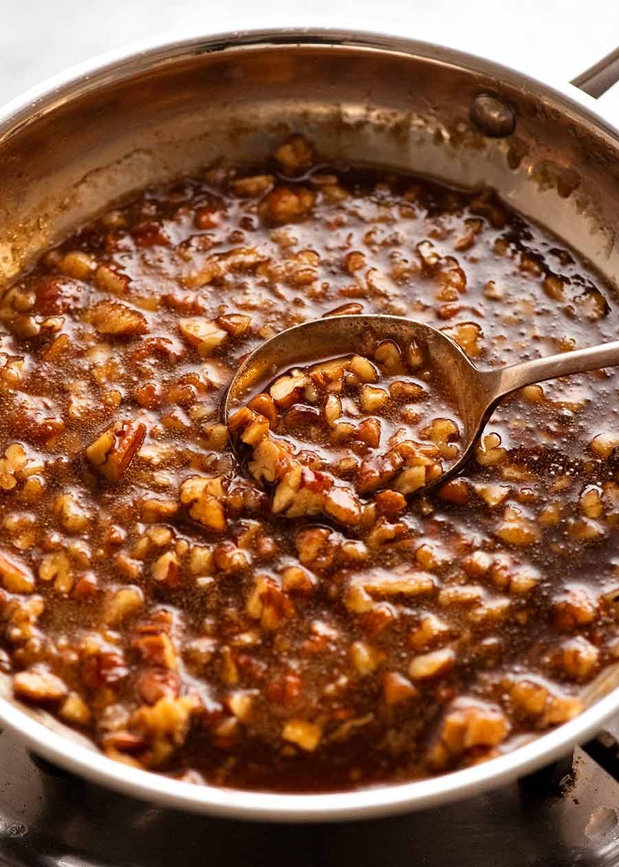 Skillet with maple butter pecan sauce