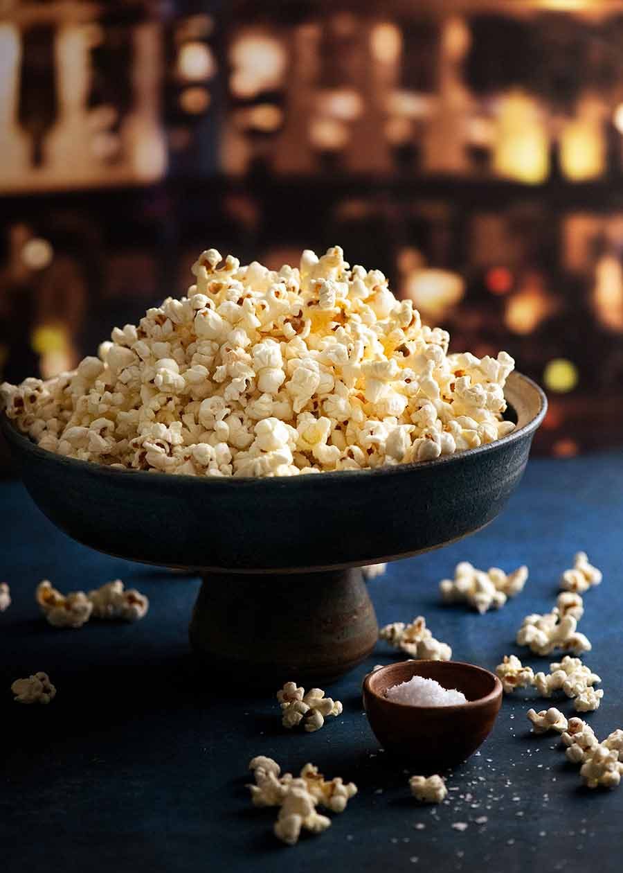 Slightly sweet and salty butter popcorn in a bowl, ready to be eaten
