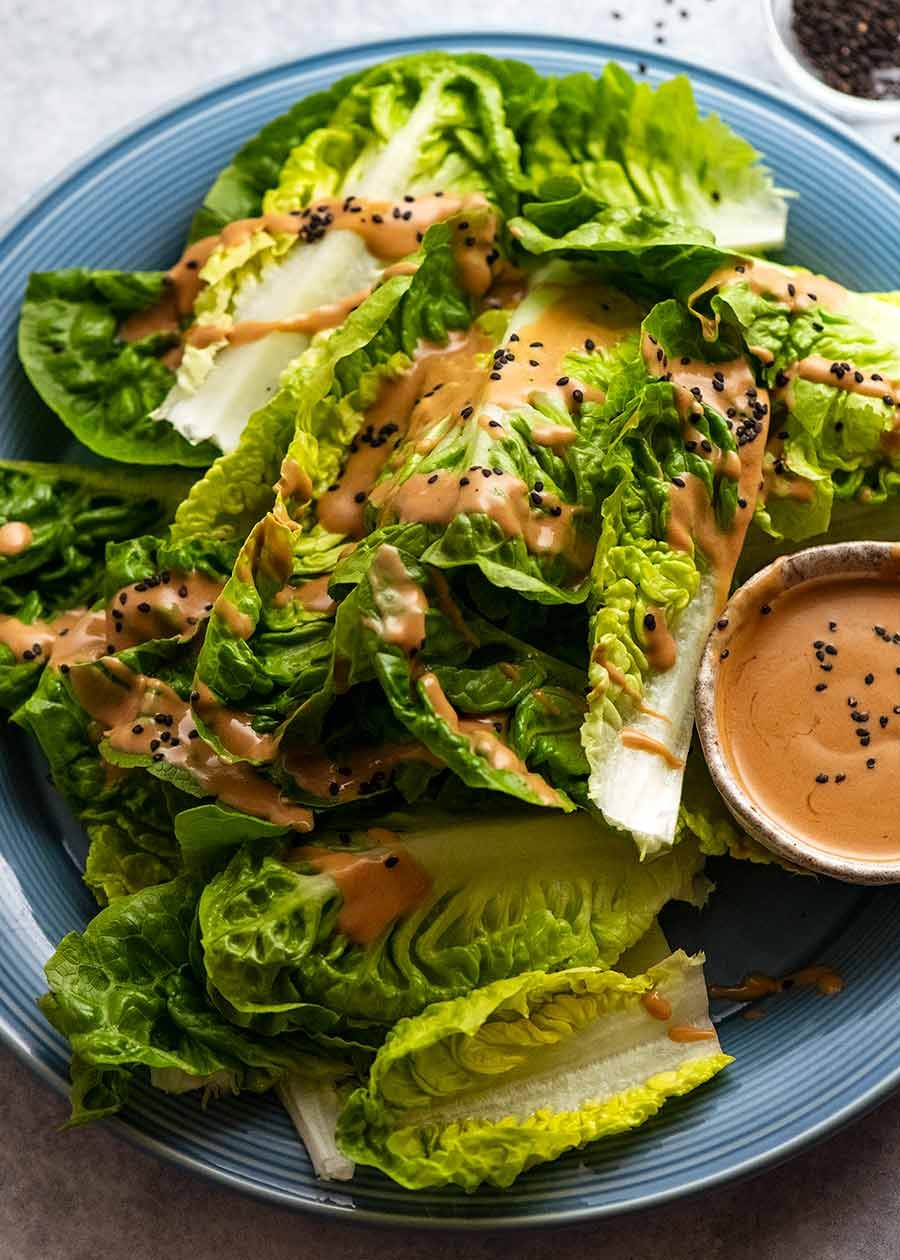 Overhead photo of Spicy Joint Creamy Sesame Sauce Lettuce Salad