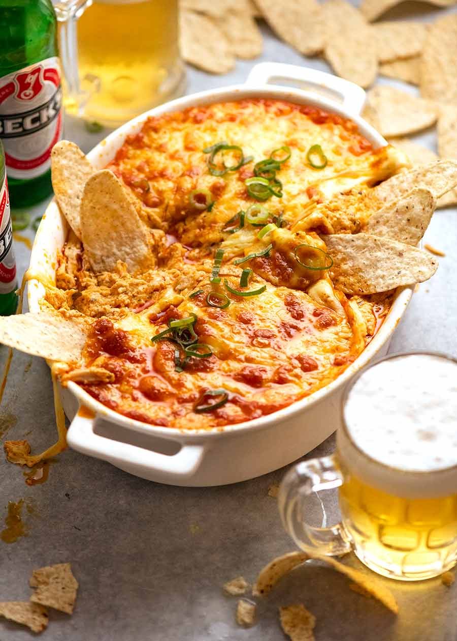 Party devouring Hot Buffalo Chicken Dip