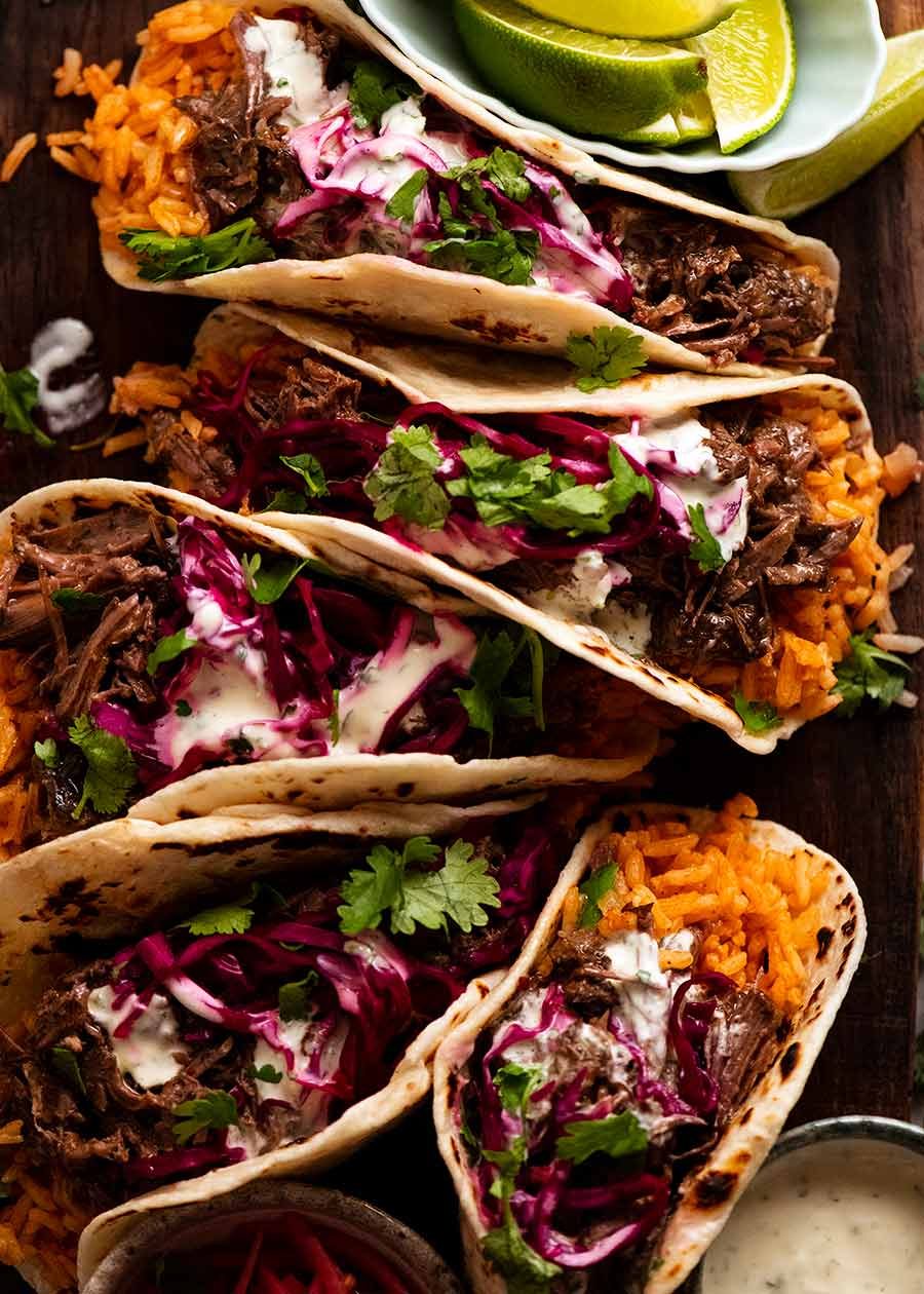 Overhead photo of Beef Barbacoa Tacos