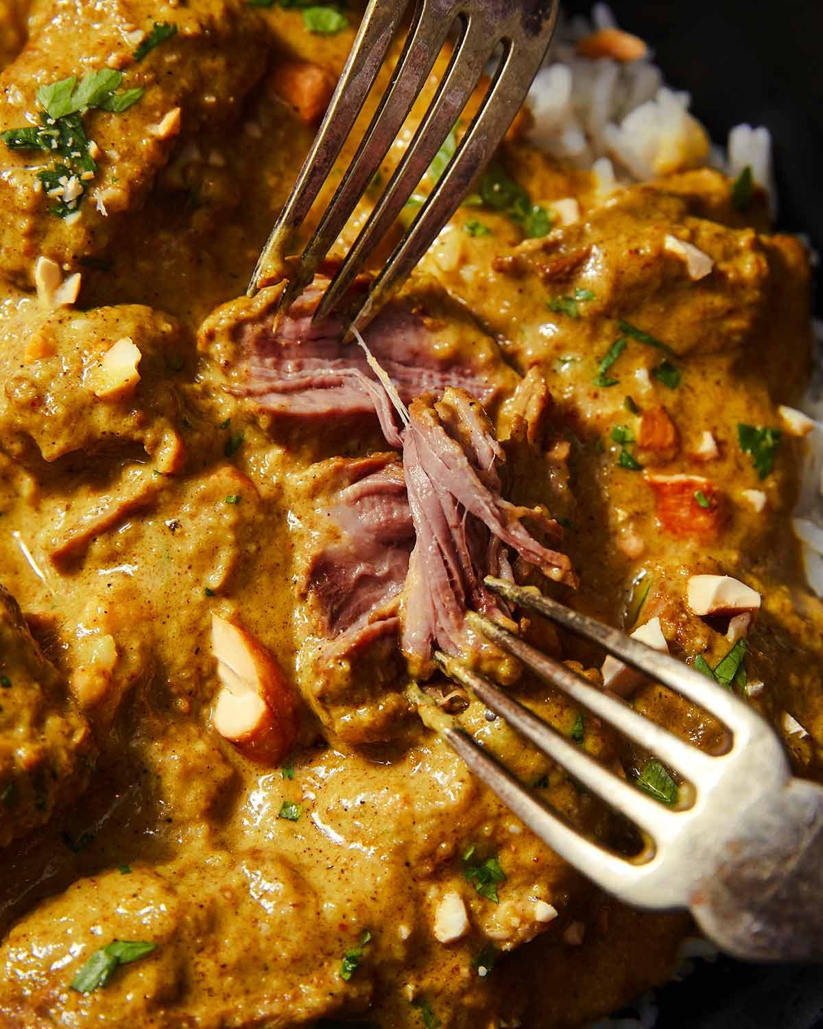Lamb Korma Curry close up of fall apart lamb