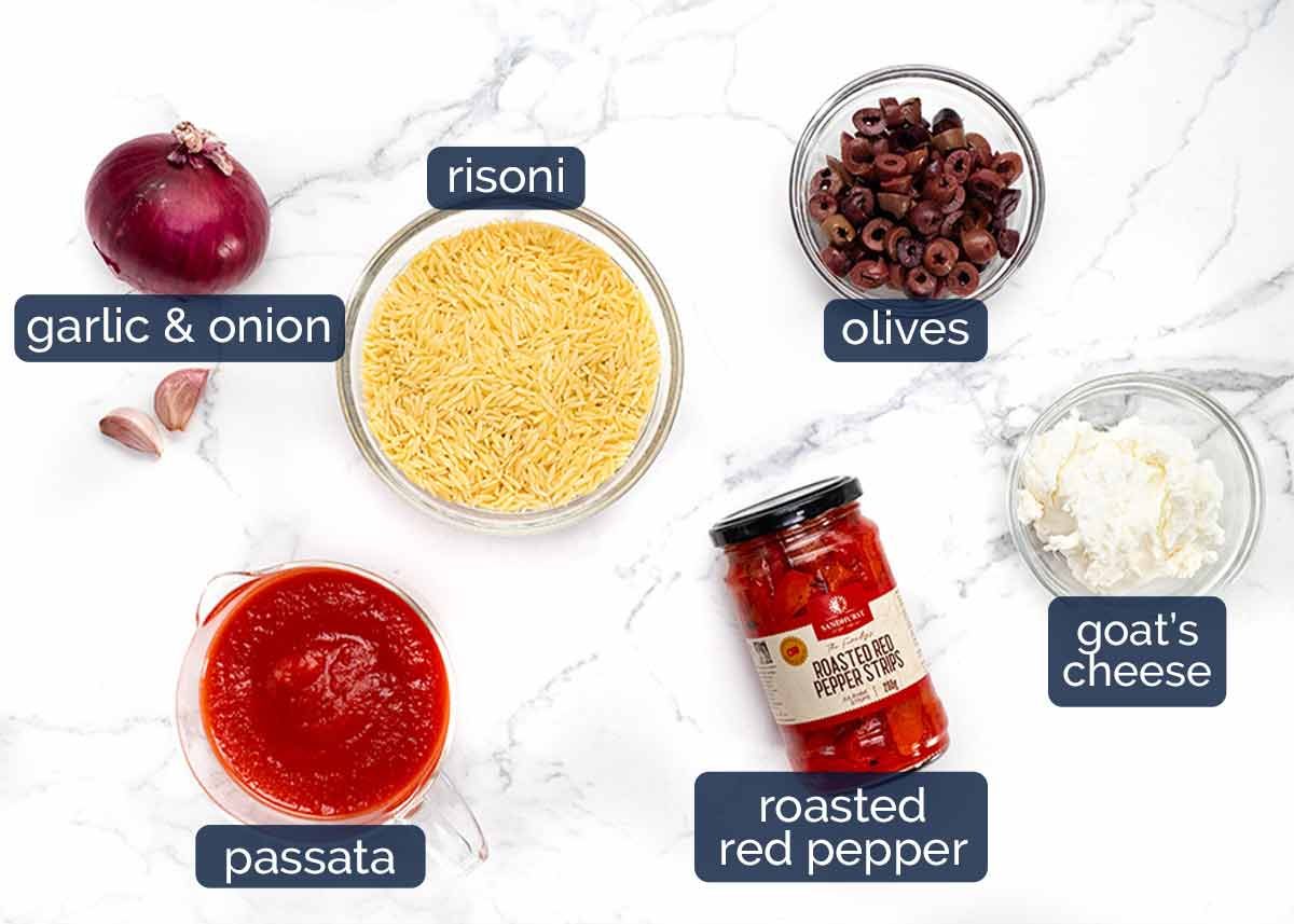 Roasted Red Pepper Goat Cheese Risoni / Orzo