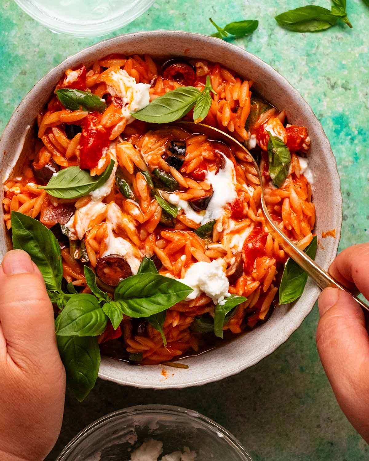 Roasted Red Pepper Goat Cheese Risoni / Orzo